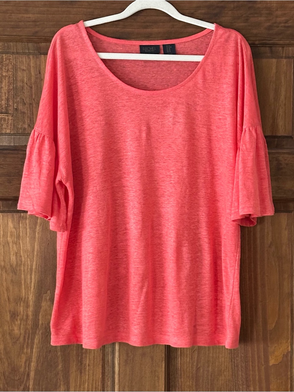 RACHEL Rachel Roy 100% Linen Coral Pink Flutter Sleeve Top Size M Flowy